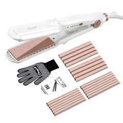 【大人気】CkeyiN ヘアアイロン ストレートアイロン 3WAY ワッフル アイロン 160℃-220℃ ウエーブ アイロン 3つの交換可能なセラミックプレート付き 海外対応 プロ仕様 PSE認証済み