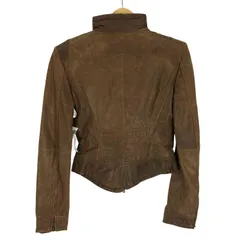 アルマーニジーンズ ARMANI JEANS PELLE OVINA シープレザー 裏地 ロゴ 型押し ダブルジップ スタンドカラー ライダース ジャケット レディース  36のサムネイル