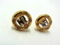 ■美品■ NINA RICCI ニナリッチ ロゴモチーフ ラインストーン クリップ式 イヤリング アクセサリー レディース ゴールド系 DG9149