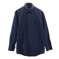 バーバリーブラックレーベル 三陽商会 ストライプ 長袖 ボタンダウンシャツ 40 ネイビー系 BURBERRY BLACK LABEL ロゴ メンズ 【中古】  【230904】