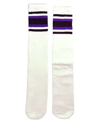 SkaterSocks (スケーターソックス) 22インチ ロング チューブソックス 靴下 US MADE 70年代 アメリカ製 スケートボード スケボー オールドスクール（ホワイト×ブラック×パープル）