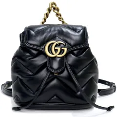 グッチ GGマーモント キルティング ミニ リュック デイパック バックパック シェブロンレザー ブラック 黒 アンティークゴールド金具 777253 箱付 GUCCI（新品・未使用品）