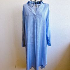 エイチアンドエム H＆M ロングワンピース シャツ ワンピース スキッパー ストライプ柄 くるみボタン 極美品 薄手 大きめ ブルー