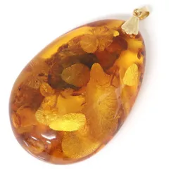 琥珀 ペンダントトップ K18YG イエローゴールド 中古 ヘッド ネックレス