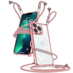 iPhone 13 Pro ケース クリア ショルダー iPhone13Pro スマホケース アイフォン13Pro カバー 肩掛け 斜めかけ 縄掛けケース 透明 薄型 軽量 TPU 携帯ケース 紐付き 斜めがけ 織りストラップ付き 長さ調整可能 取り外し可 1