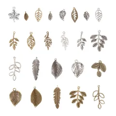 【特売】[PH PandaHall] 約96個/箱 14種 合金 リーフチャーム ペンダント アクセサリートップ カン付き 金古美 チベット メタル 葉っぱチャーム ジュエリー用 アクセサリーキット 手作り素材 材料 混合色