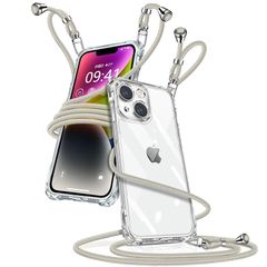 iPhone 14 Plus 케이스 클리어 숄더 아이폰 14plus 스마트폰 케이스 iPhone14plus 커버 어깨걸이 대각선 걸이 줄무늬 케이스 투명 얇은 경량 TPU 휴대 케이스 끈 첨부 대각선 짠 스트랩 첨부 길이 조정 가능 취 0
