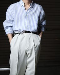 pale tone stripe  oversized linen shirt button-down リネン 麻 ペールトーン ボタンダウン オーバーサイズ 長袖シャツ XXL 青 90s