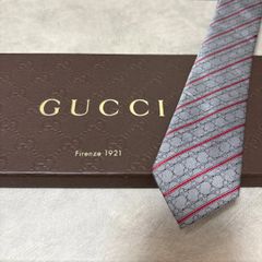 美品 GUCCI グッチ シルク 100％ シルバー グレー ストライプ 254-656
