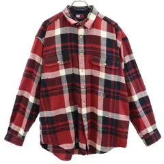 トミーヒルフィガー 90s オールド フラッグタグ チェック柄 長袖 ネルシャツ L ボルドー系 TOMMY HILFIGER メンズ 【中古】  【230831】