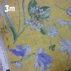 3m リネンシーチング生地 草花柄/からし地　リネン100%  hokkoh