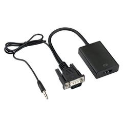 VGA &3.5mm音声 to HDMI コンバーター 変換ケーブル 変換アダプタ オスーメス 25CM Micro USB 5ピン給電ポート付&音声サポート仕様 1080P対応 デスクトップ ノートパソコン ブラック