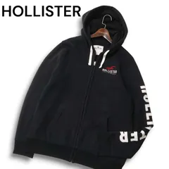 HOLLISTER ホリスター 秋冬 スウェット 裏起毛★ ロゴ ジップアップ フーディー パーカー Sz.L　メンズ 黒
