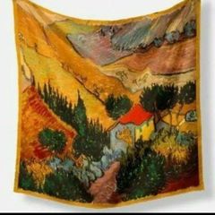 世界の名画シリーズ スカーフ『上から見下ろした耕す人のいる渓谷』ゴッホ　シルク