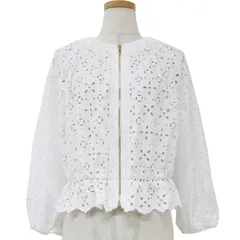 美品 ANAYI アナイ ブルゾン ジャケット 23春夏 ホワイト 白 34 (XS) ノーカラー ジャケット レース ペプラム カットワーク 刺繍 アウター きれいめ 春夏【レディース】のサムネイル