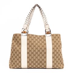 GUCCI グッチ ミディアム バンブー バートート ベージュ/アイボリー GGキャンバス A
