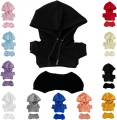 【在庫処分】可愛いぬいぐるみ用ウェア  パーカー ぬい服 衣替え 専用ミニ洋服、10cm/15cm/20cmにフィット パーカー+ショートパンツ 2個セット，アクセサリー 洋服 15cm ブラック