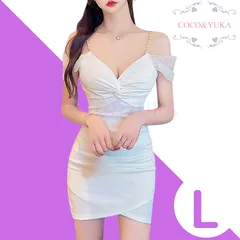 [ COCO&YUKA公式 ] ココアンドユカ レース オフショルダー タイト ミニ ワンピース 胸元 セクシー 半袖 キャバ 嬢 ドレス カシュクール スカート 肩出し レディース ホワイト L B0CZ31CFBB