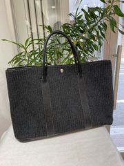 【美品】HERMES エルメス ガーデンパーティ 43 MM プリーツフェルト×ブッフル ブラック シルバー金具 J刻印□ グレー×ブラック 中古 ハンドバッグ トートバッグ レディース 女性用 本革 レザー カーフ ブランド 黒 希少 レア プレゼント