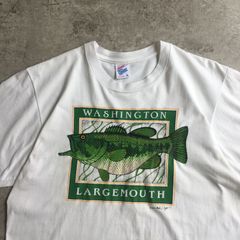 90s USA製 JERZEES Largemouth Bass Printed T-shirt ジャージーズ ラージマウス ブラックバス フィッシング Tシャツ