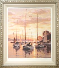 笹倉　鉄平「モルジュの夕陽」リトグラフ＆シルクスクリーン版画　限定サイン入り　光の情景画家　小竹美術　真作保証