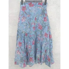 ◇ Khaju カージュ 花柄 フラワー 膝下丈 フレア スカート ブルー マルチ *  【1002797275868】