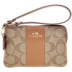 コーチ ポーチ シグネチャー スモール リストレット PVC レザー 革 カーキ ブラウン 茶色 F64233 COACH アクセサリーポーチ マルチポーチ ミニポーチ 小物入れ レディース 女性 アウトレット【中古】