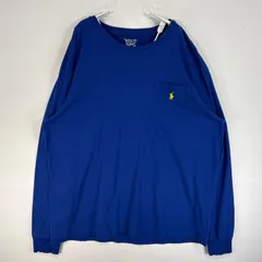 古着 ポロ・ラルフローレン POLO RALPH LAUREN 長袖Tシャツ ロゴ 刺繍 胸ポケ クルーネック L  ブルー 無地 メンズ