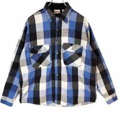 80s90sフィールドアンドストリームField&Stream長袖シャツジャケットフランネルシャツゴツネル裏地キルティング中綿チェック青ブルー白ホワイト黒ブラックvintageヴィンテージ40628