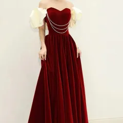 パールにフリルのオフショルがオシャレなイブニングドレス?.?