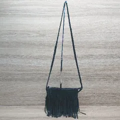 ◇ ZARA GIRLS フリンジ スウェード あみあみ ミニ チャック付き 可愛い ショルダーバッグ ブラック レディース E  【1306140016543】