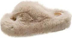 Magno(マグノ) もこもこ ヒール スリッパ レディース ルームシューズ 室内 外履き ふわふわ ファー 厚底 サンダル 7cm(ライトブラウン,  23.0 cm 2E)