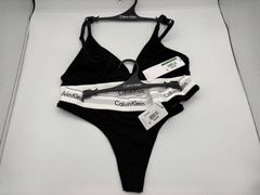 [カルバンクライン] ck ブラジャー&Tバック ショーツ セット スポーツ ジム 筋トレ 運動 無地 レディース 女性用 下着 QF1061+F3786 BLACK(001) L [並行輸入品]