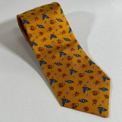 HERMES エルメス 紳士ネクタイ イエロー×てんとう虫柄 シルク100%