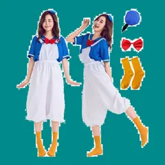 【在庫処分】[akaien] ハロウィン ドナルド コスプレ レディース 可愛い セーラー服 アヒル 仮装 コスチューム 衣装 大人用 海軍風 誕生日 文化祭 学園祭 演出服