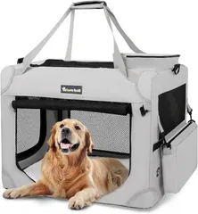 Totoro ball 犬用キャリーバッグ ソフトクレート キャリーケース 犬用クレート 折りたたみ メッシュ ロック付き(ライトグレー,  XXL（91L x 63W x 63H cm)