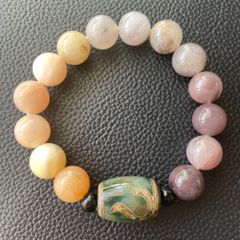 天然無処理.中国翡翠.奈太玉.12mm.綠龍鱗緑度母天珠.オニキス.ブレスレットのサムネイル