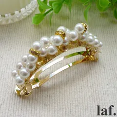 パールxストーンカーブバレッタ：ゴールド