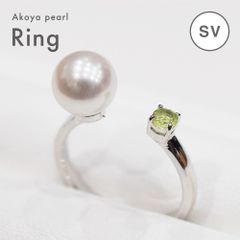 ［pearl566］ 7.5mm - 8mm フリーサイズ リング ホワイトピンク あこや真珠 ペリドット 半貴石
