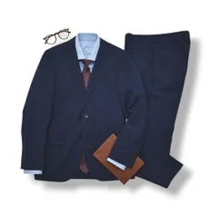 【美品】 グリーンレーベルリラキシング ECOPET エコペット ピンストライプ柄 シングル 2B スーツ セットアップ 上下 テーラードジャケット スラックスパンツ 春夏 44 ネイビー メンズ