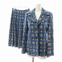 ランバン LANVIN スーツ セットアップ テーラードジャケット プリーツスカート ひざ丈 総柄 ウール 青 ブルー /AN50のサムネイル