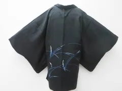 【一輝堂】【着物】黒羽織 絵羽柄 植物文 羽織紐付 身丈81.5cm 裄丈約64.5cm 25z05-2355