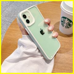 可愛 薄型 黄ばまない カバー シンプル ケース ケース 軽量 iPhone12pro スマホケース 耐衝撃 オシャレ iPhone12 サイドケース (iPhone12/12pro ハード クリア グリーン) 韓国 いphone12