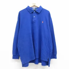XL/古着 ラルフローレン 長袖 ブランド ポロ シャツ メンズ 90s ワンポイントロゴ 鹿の子 大きいサイズ コットン 青 ブルー 25jun13 中古 