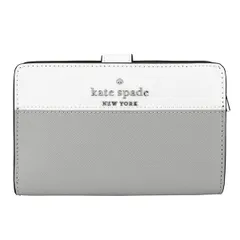 新品 ケイトスペード kate spade 2つ折り財布 カラーブロック ミディアム コンパクト バイフォールド ウォレット グレー ホワイト 白