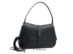 ■新品同様■ FURLA フルラ フロー レザー ワンハンドル クロスボディ ハンドバッグ ショルダーバッグ 斜め掛け ブラック系 FN5560