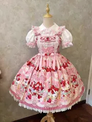 新品未使用 ケーキ柄ロリータワンピース 甘ロリ ピンク Mサイズ 新品 お出かけ・撮影会に