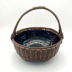 煎茶用 炭斗 手付　鵜府　竹籠　炭籠　煎茶道具　茶器　竹編　伝統工芸品　未使用