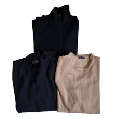 RE193 COMME ÇA DU MODE コムサデモード MEN ニットトップス 3点セット クルーネック ブラック ベージュ ジップ付きニット メンズ2〜3サイズ