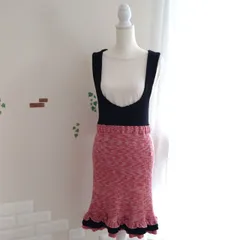 【送料込み】【受注制作OK】ニットジャンパースカート 黒×ワインレッド